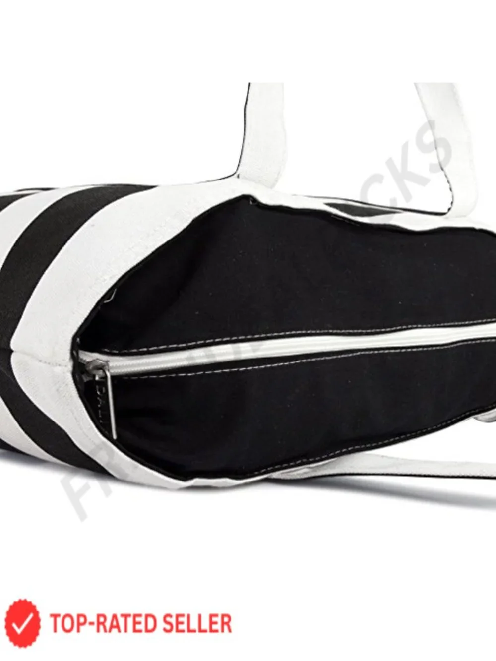 Cotton Canvas Striped Beach Tote with Embroidered Initial, Top Zipper, Front